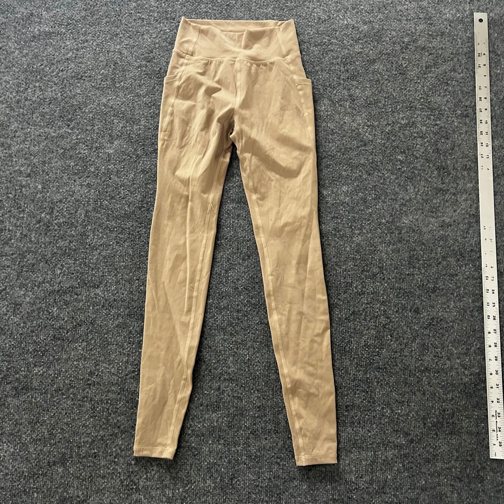 Alphalete Leggings Womens Size XS Tan High Waisted Athletic Pockets Gym Yoga
